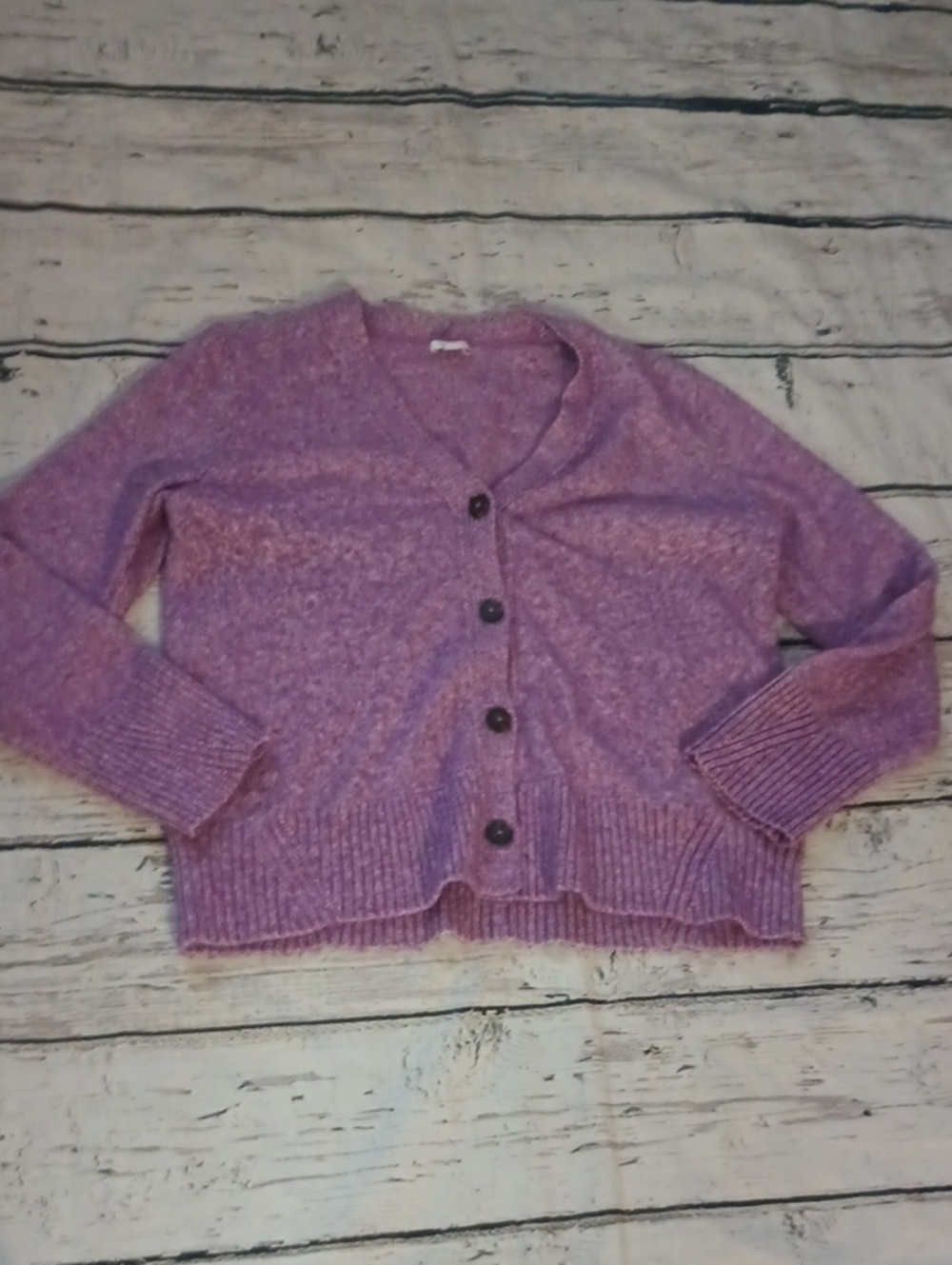 J Jill Purple White Cotton Blend Cardigan M